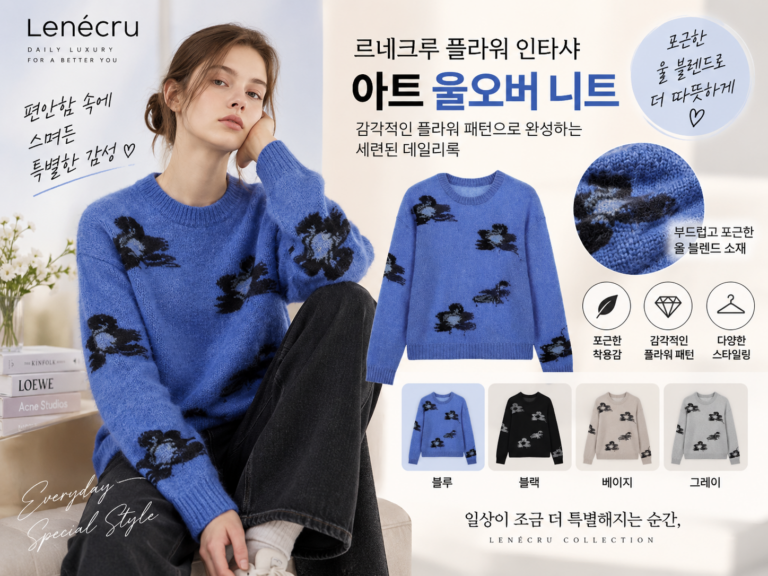 [르네크루 플라워 인타샤 아트 풀오버] 25FW 알파카 모 혼방 여성 니트 스웨터 추천, 내돈내산 후기 및 사이즈 팁