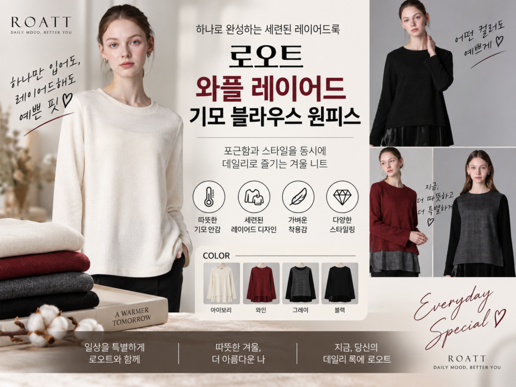 르오트 와플 레이어드 기모블라우스 원피스 추천, 가성비 겨울 여성 블라우스 룩 후기 제품 이미지
