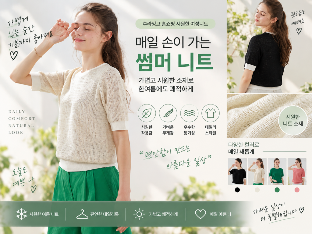 후라밍고 홈쇼핑 시원한 여성니트 메탈사 글리터 썸머 트위드 하프 반팔니트 여름니트 5종택1 제품 이미지