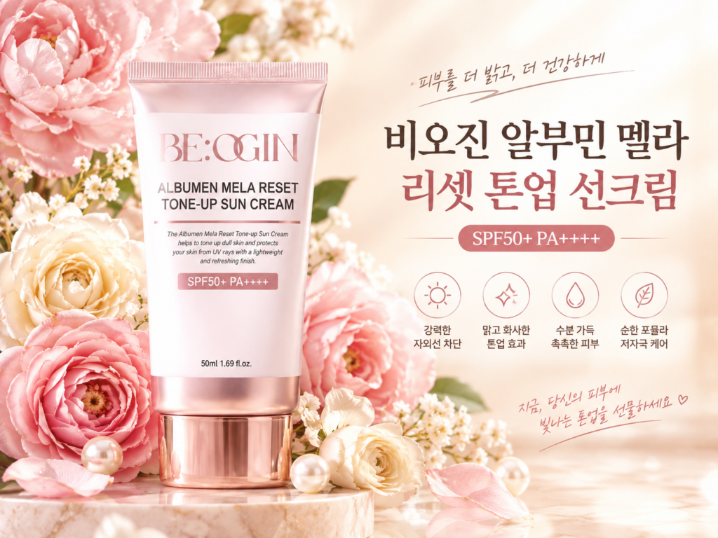 [홈쇼핑완판템]비오진 알부민 멜라 리셋 톤업 선크림 SPF50+ PA++++ 내돈내산 찐후기 및 가격 정보 제품 이미지